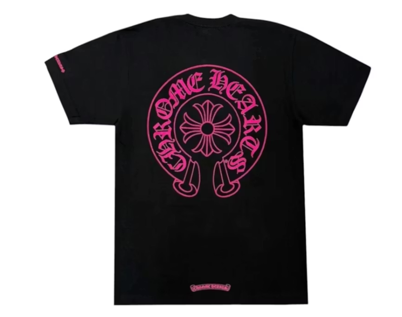 Chrome Hearts Pink Horseshoe Pocket Sleeve Tee Black