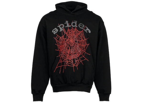 Sp5der OG Rhinestone Logo Hoodie Black