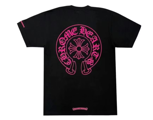 Chrome Hearts Pink Horseshoe Pocket Sleeve Tee Black