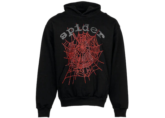 Sp5der OG Rhinestone Logo Hoodie Black