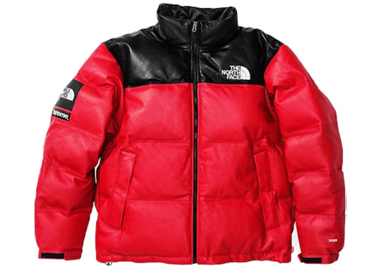 Supreme The North Face Leather Nuptse Jacket Red